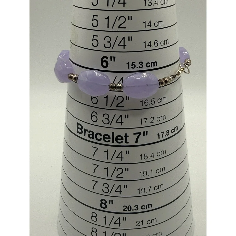 Vintage Sterling Silver Lavender Glass Bead Bracelet 6.25